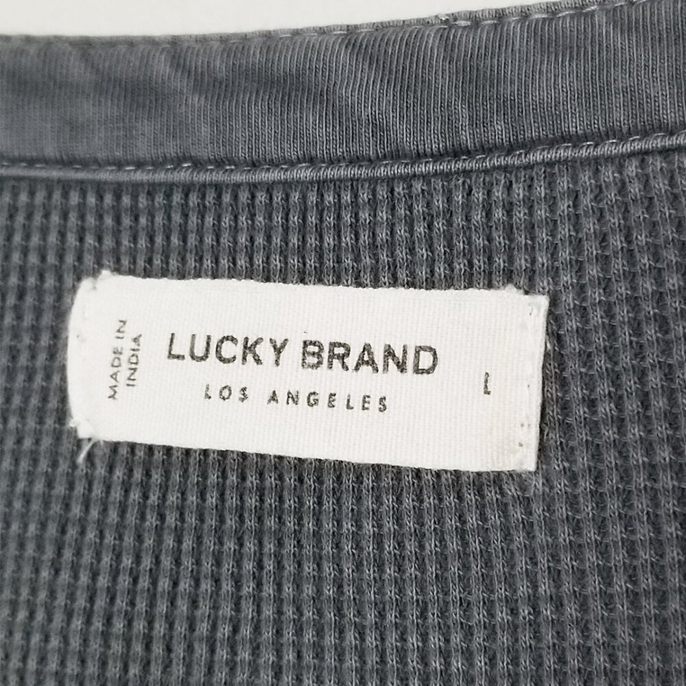 Lucky Brand Waffle Knit Peplum Top L Ebony Grey 100% Cotton Oversized Babydoll - Picture 9 of 16